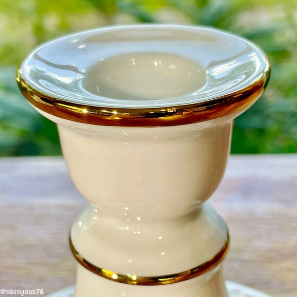 ▪️VTG▪️GEROLD-PORZELLAN▪️Pair Porcelain Gold Trim Holly Berry Candle Holders - Picture 3 of 8